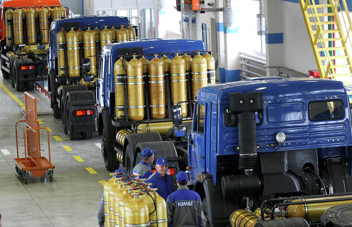 Открытие на заводе ОАО "КАМАЗ" линии по производству техники, работающей на газу